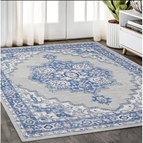 Blue Gray Floral Dhurrie Area Rug Photo 1