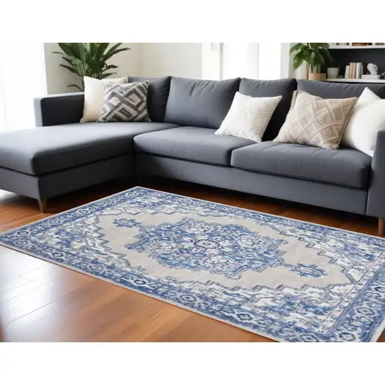 Blue Gray Floral Dhurrie Area Rug Photo 1