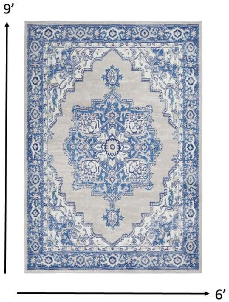 Gray and Blue Persian Medallion Area Rug Photo 1