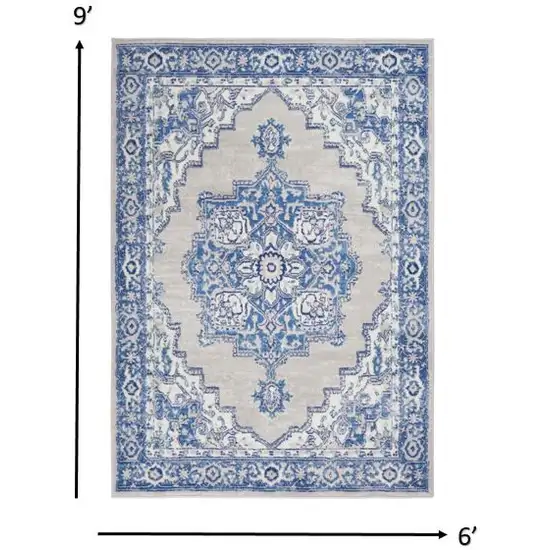 Gray and Blue Persian Medallion Area Rug Photo 3