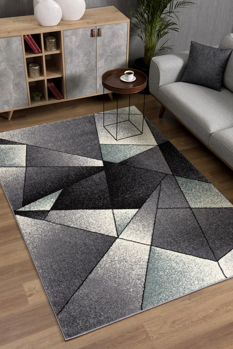 Gray and Blue Prism Pattern Area Rug Photo 4