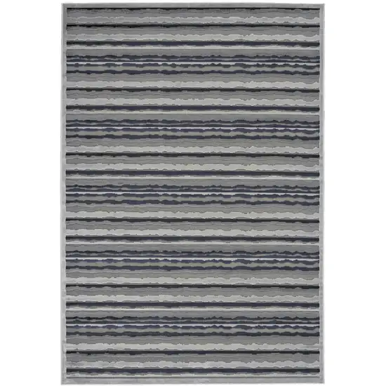 Gray and Blue Striped Power Loom Area Rug Photo 2