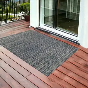 Photo of Gray and Blue Striped Stain Resistant Indoor Outdoor Area Rug