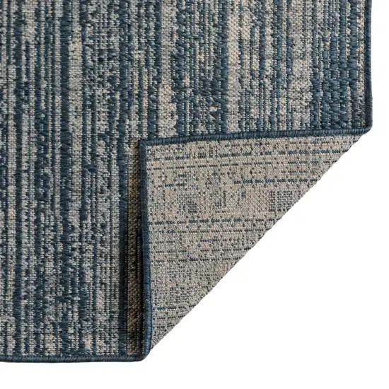 Gray and Blue Striped Stain Resistant Indoor Outdoor Area Rug Photo 4