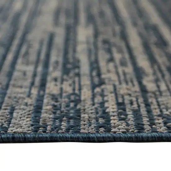 Gray and Blue Striped Stain Resistant Indoor Outdoor Area Rug Photo 8