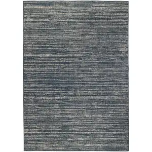 Photo of Gray and Blue Striped Stain Resistant Indoor Outdoor Area Rug