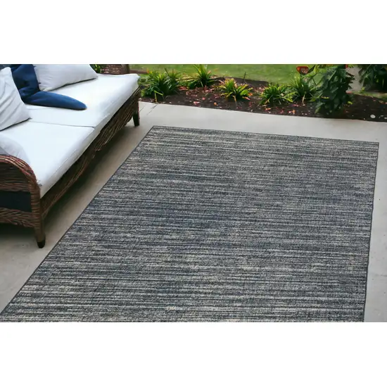 Gray and Blue Striped Stain Resistant Indoor Outdoor Area Rug Photo 1