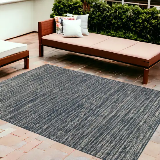 Gray and Blue Striped Stain Resistant Indoor Outdoor Area Rug Photo 1