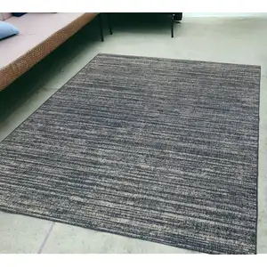 Photo of Gray and Blue Striped Stain Resistant Indoor Outdoor Area Rug