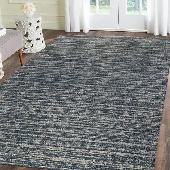 Gray and Blue Striped Stain Resistant Indoor Outdoor Area Rug Photo 5