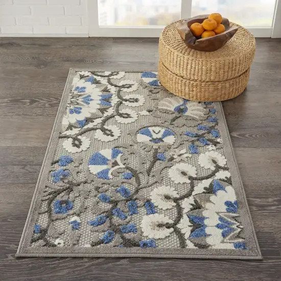 Blue And Gray Floral Indoor Outdoor Area Rug Photo 2