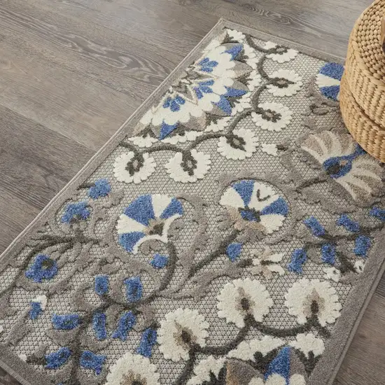 Gray and Blue Vines Indoor Outdoor Area Rug Photo 6