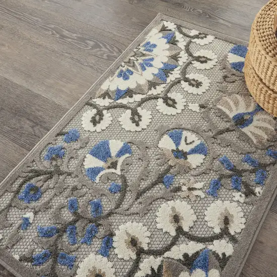 Blue And Gray Floral Indoor Outdoor Area Rug Photo 3