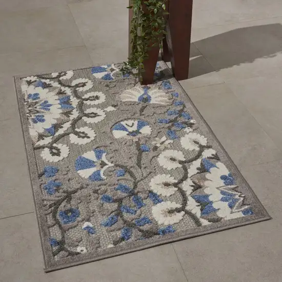 Gray and Blue Vines Indoor Outdoor Area Rug Photo 7