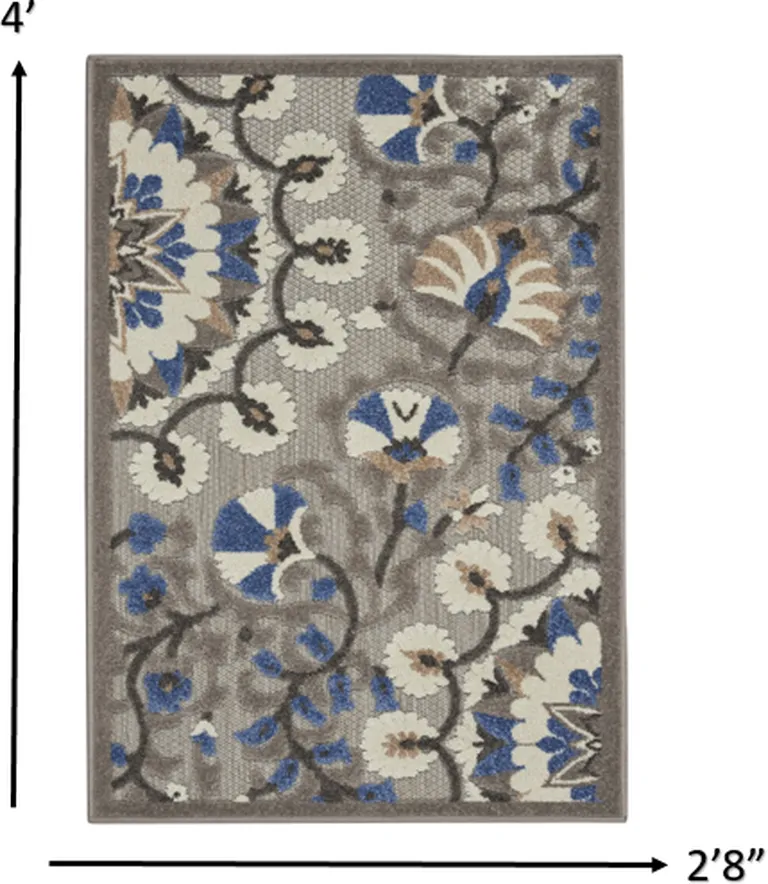 Gray and Blue Vines Indoor Outdoor Area Rug Photo 4