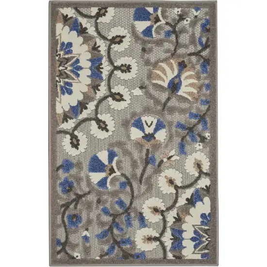 Blue And Gray Floral Indoor Outdoor Area Rug Photo 1