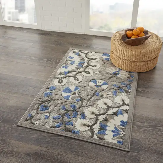 Blue And Gray Floral Indoor Outdoor Area Rug Photo 4