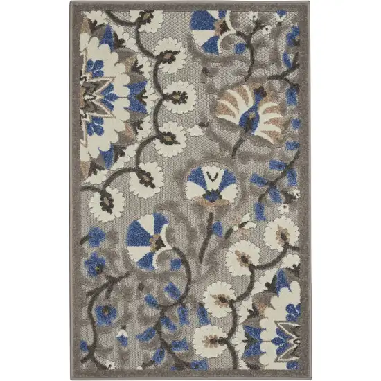 Gray and Blue Vines Indoor Outdoor Area Rug Photo 1