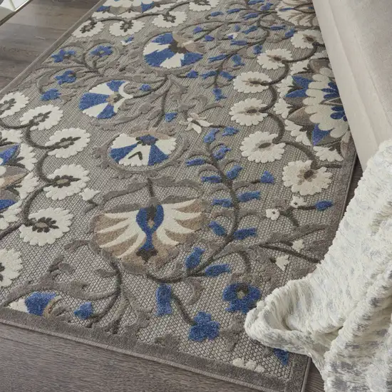 Blue And Gray Floral Indoor Outdoor Area Rug Photo 3