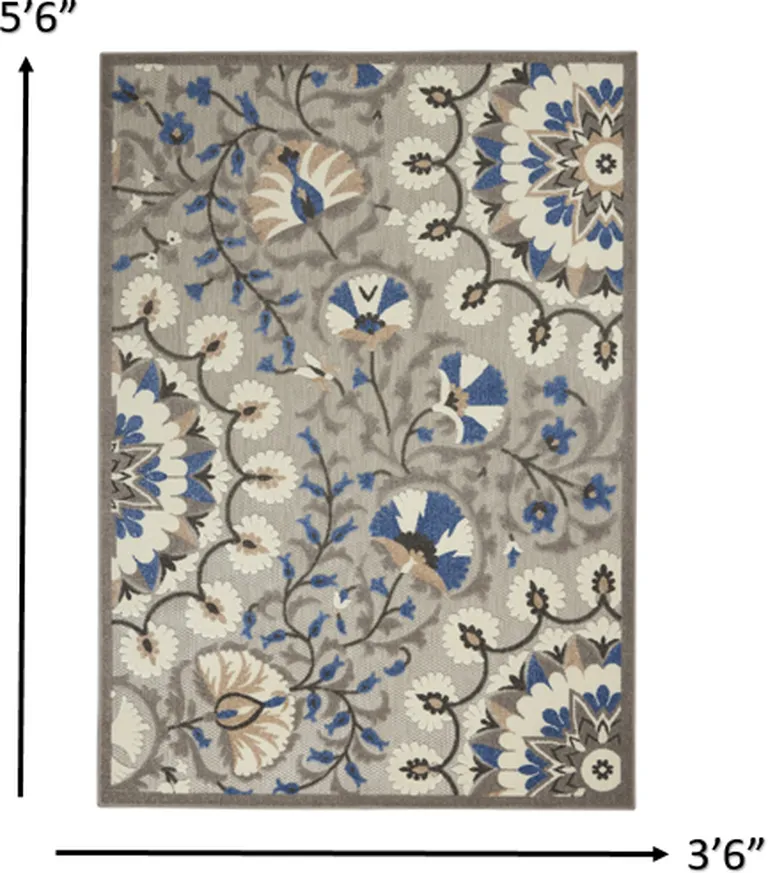 Gray and Blue Vines Indoor Outdoor Area Rug Photo 4