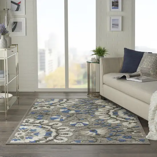 Blue And Gray Floral Indoor Outdoor Area Rug Photo 2