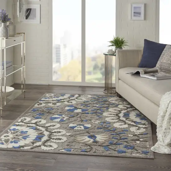 Blue And Gray Floral Indoor Outdoor Area Rug Photo 4