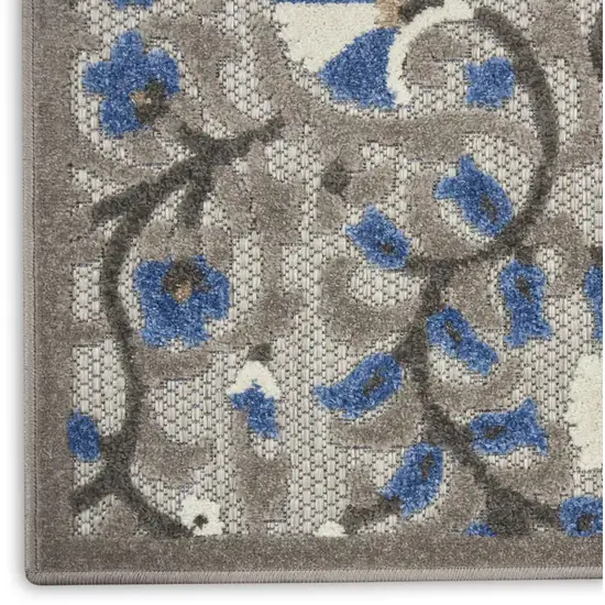 Blue And Gray Floral Indoor Outdoor Area Rug Photo 5