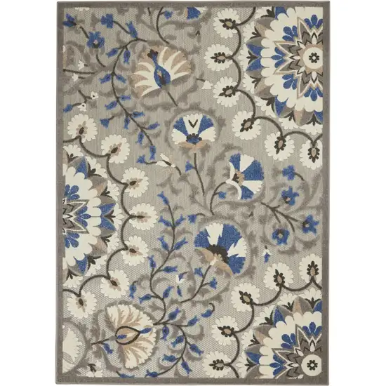 Gray and Blue Vines Indoor Outdoor Area Rug Photo 1