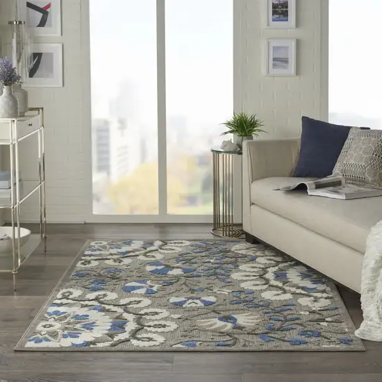 Gray and Blue Vines Indoor Outdoor Area Rug Photo 5