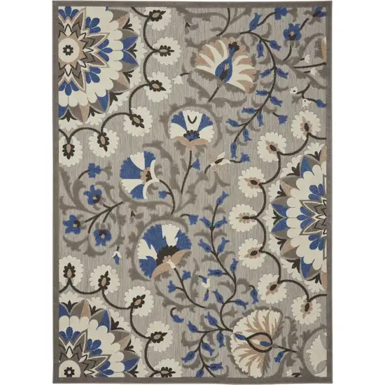 Blue And Gray Floral Indoor Outdoor Area Rug Photo 6