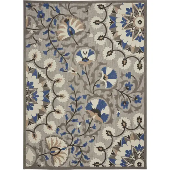 Blue And Gray Floral Indoor Outdoor Area Rug Photo 1