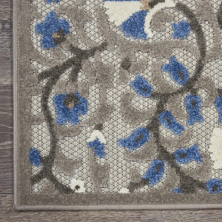 Gray and Blue Vines Indoor Outdoor Area Rug Photo 2