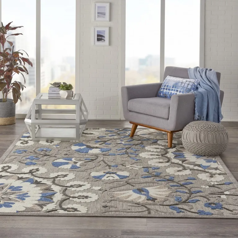 Gray and Blue Vines Indoor Outdoor Area Rug Photo 5