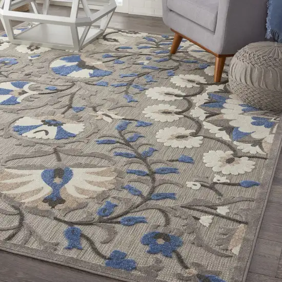 Gray and Blue Vines Indoor Outdoor Area Rug Photo 6