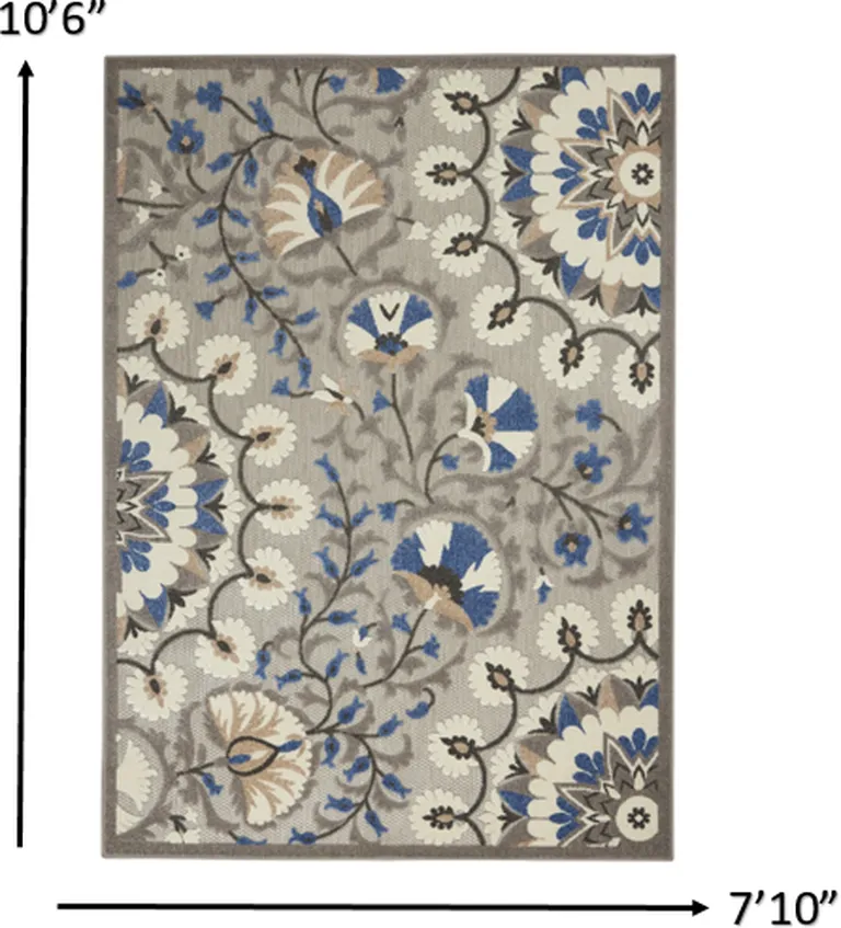 Gray and Blue Vines Indoor Outdoor Area Rug Photo 4