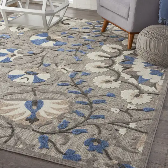 Blue And Gray Floral Indoor Outdoor Area Rug Photo 3