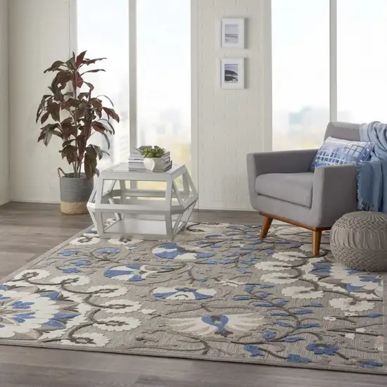 Gray and Blue Vines Indoor Outdoor Area Rug Photo 7