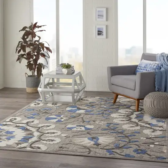 Blue And Gray Floral Indoor Outdoor Area Rug Photo 9