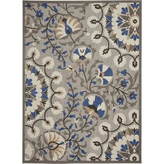 Gray and Blue Vines Indoor Outdoor Area Rug Photo 1