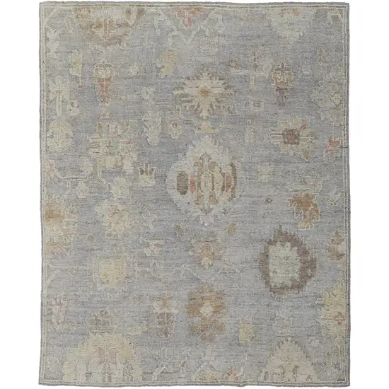 Gray and Blue Wool Floral Hand Knotted Area Rug Photo 5