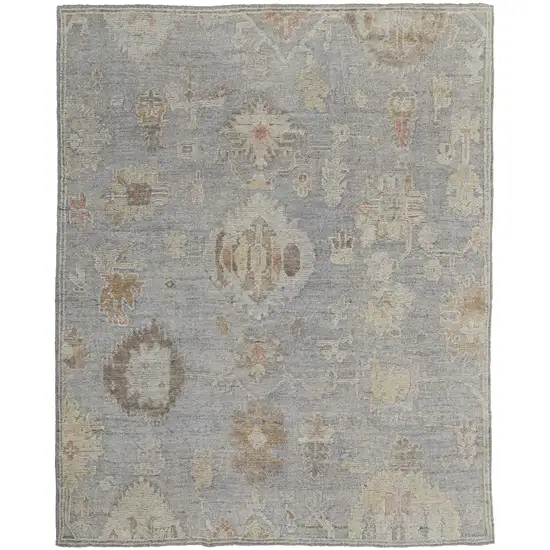 Gray and Blue Wool Floral Hand Knotted Area Rug Photo 2