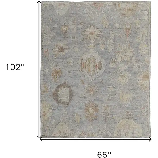 Gray and Blue Wool Floral Hand Knotted Area Rug Photo 3