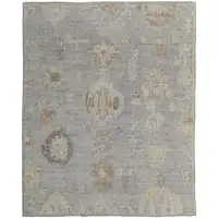 Photo of Gray and Blue Wool Floral Hand Knotted Area Rug