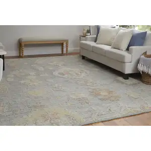 Photo of Gray and Blue Wool Floral Hand Knotted Area Rug