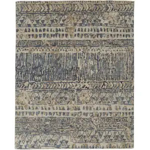 Photo of Gray and Blue Wool Geometric Hand Knotted Area Rug