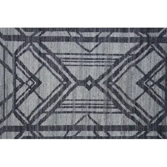 Gray and Blue Wool Geometric Hand Knotted Area Rug Photo 7