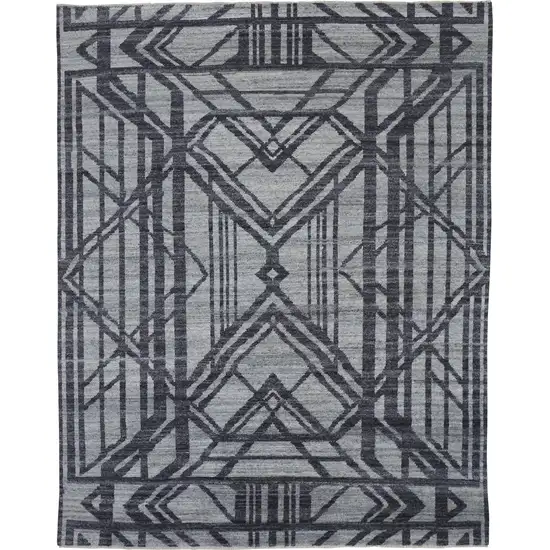 Gray and Blue Wool Geometric Hand Knotted Area Rug Photo 2