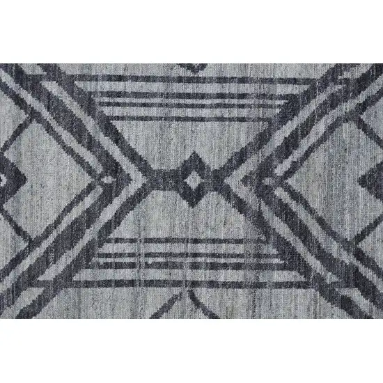 Gray and Blue Wool Geometric Hand Knotted Area Rug Photo 6