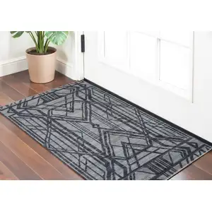 Photo of Gray and Blue Wool Geometric Hand Knotted Area Rug