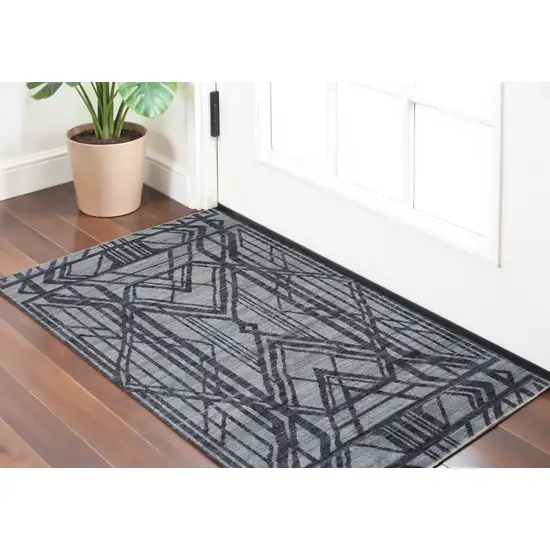 Gray and Blue Wool Geometric Hand Knotted Area Rug Photo 1